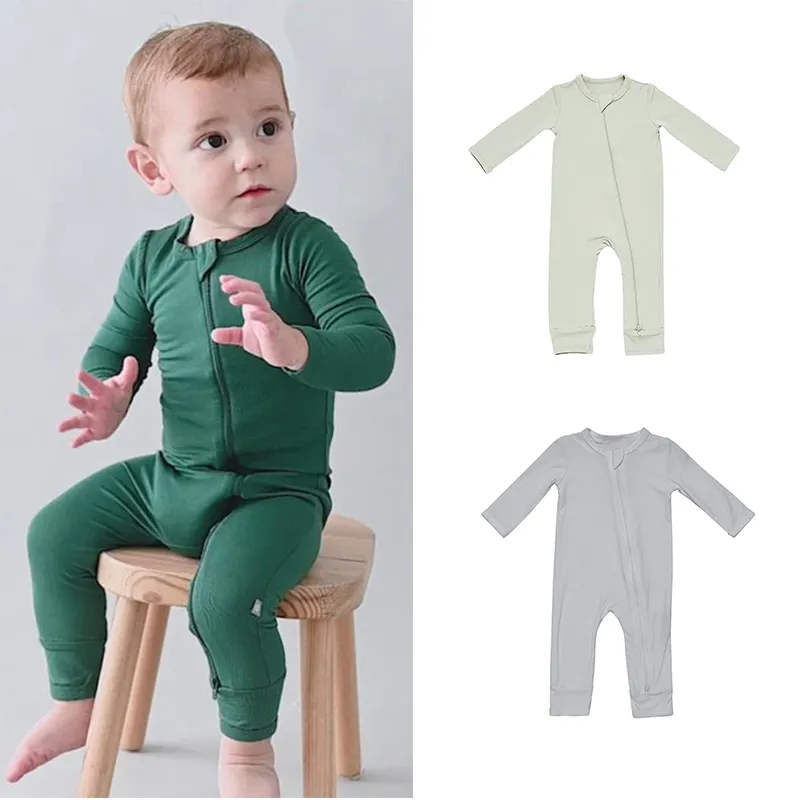 Color Newborn Rompers With Zipper Baby Clothes Boys Girls Bamboo Fiber Long Sleeve Jumpsuit Toddler Outfits