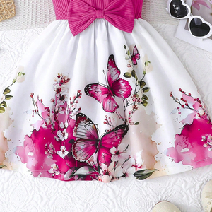 Abbigliamento per bambini vestito Casual moda carino stampa farfalla per bambini vestito rosa gonna rossa per bambina - Product Image 3