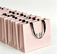 Sac fourre-tout en papier personnalisé avec poignées en ruban de satin, logo imprimé, pour boutiques de détail, expositions, promotion, cadeaux