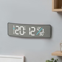 Jam Dinding Dekoratif Motif Kayu Plastik Baru Multi-Fungsi LED Digital Alarm Termometer Kalender Modern Minimalis