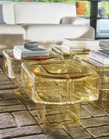 Table d'appoint carrée en verre soufflé 20'' L520*W520*H390mm 520mm 52cm Jaune Ambre Verre Clair Table Basse Mobilier de Loisirs