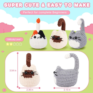Kit de Ganchillo Fácil para Gatos <span class=keywords><strong>Amigurumi</strong></span>, Set Completo de Iniciación al Ganchillo con Tutoriales <span class=keywords><strong>Paso</strong></span> <span class=keywords><strong>a</strong></span> <span class=keywords><strong>Paso</strong></span> para Principiantes - Product Image 3