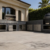 Îlot de cuisine extérieur en acier inoxydable, station barbecue modulaire avec four à pizza, évier et réfrigérateur pour jardin et patio