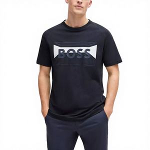 T-shirts pour hommes en polyester/coton de couleur noire, vente en gros, meilleure qualité, avec logo personnalisé imprimé sur le devant, couleur unie, prix bas - Product Image 3