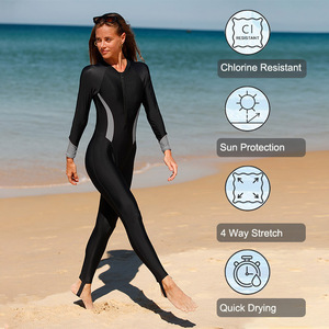 Maillot de bain une pièce personnalisé pour femme, manches longues, protection UV, pour le surf, avec logo frontal, séchage rapide, extensible, OEM ODM - Product Image 2
