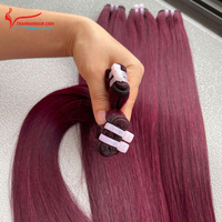 Meilleures ventes ! Extensions de cheveux lisses naturels, qualité supérieure, double épaisseur, Remy vierges, couleur vin rouge, en trame
