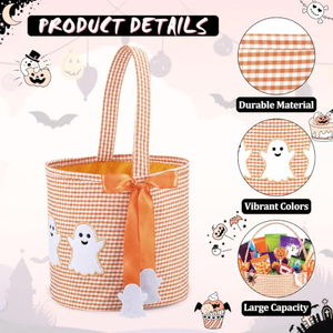 En gros, Paniers d'Halloween à carreaux pour enfants, matelassés à carreaux écossais et à volants, pour bonbons et friandises - Product Image 3