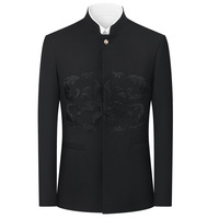 Costume deux pièces pour homme, style africain, grande taille, style chinois, uni, teint, col mandarin, anti-rétrécissement, en laine peignée, vente chaude