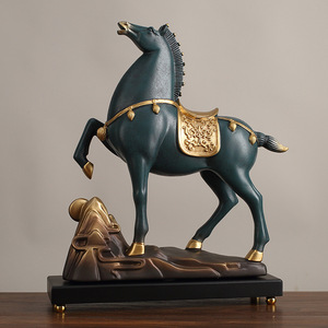 Adorno de caballo galopante estilo chino, beige con detalles dorados, decoración antigua hecha a mano para sala de estar, gabinete, escritorio - Product Image 2