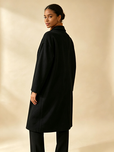 Manteau long en laine mélangée pour femmes, coupe ample, col à revers, noir, chaud, élégant, automne-hiver, manteau d'extérieur pour femmes - Product Image 3