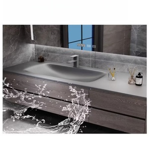 Mueble de baño de lujo ligero e impermeable con lavabo integrado de pizarra curvada en caliente - Product Image 5