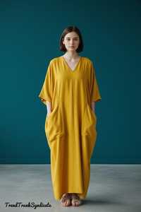 Womens Purple Linen Caftan <b>Dress</b> V-neck A-Line Eco-Friendly <b>Belt</b> Maxi Robe Soft Shirt Style Vacation Resort Wear B2B Expo - Product Image 4