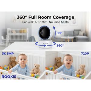 Cámara de Seguridad Interior Rooxis 2K Inalámbrica 360 PTZ WiFi, Monitor para Bebés y Mascotas, Detección de Movimiento, Seguimiento Automático, Visión Nocturna - Product Image 2