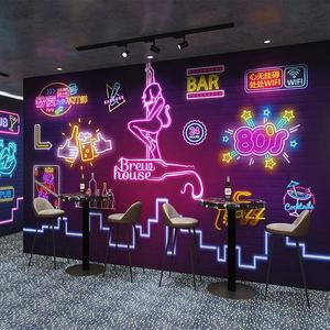Papier peint 3D <span class=keywords><strong>en</strong></span> soie néon imperméable, restaurant, bar, brasserie, mur <span class=keywords><strong>en</strong></span> briques, murale moderne, style thème, revêtement mural - Product Image 3