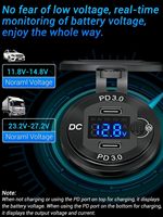 Prise de chargeur PD double USB-C 12V/24V avec voltmètre ampèremètre et interrupteur à bouton pour bateau marin RV moto