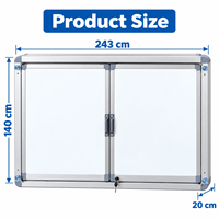 Tableau d'affichage magnétique mural verrouillable en verre trempé avec cadre métallique et double porte pour messages, idéal pour l'école et le bureau
