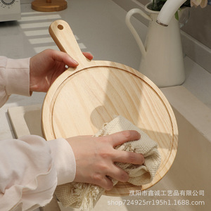Wooden Pizza <b>Tray</b> With Handles Round Serving Plate For Cake Bread Steak Salad Display Hotel Coffee <b>Tea</b> Use - Product Image 3