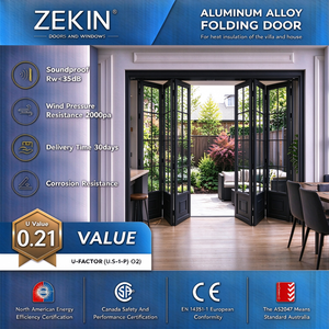 Zekin Black Aluminum Alloy Bi-Fold <b>Doors</b> Thermal Insulation Soundproof <b>Folding</b> Patio <b>Doors</b> for Villa - Product Image 1