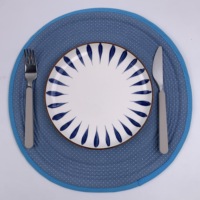 Napperons ronds matelassés à pois bleus, en tissu rembourré, avec points concentriques, lavables, résistants à la chaleur, pour salle à manger et cuisine