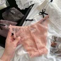 Celana Dalam Bikini Wanita Seksi Model Cheeky Berenda Tipis Bernapas Rajutan Belahan Tinggi Pita Pinggang Rendah