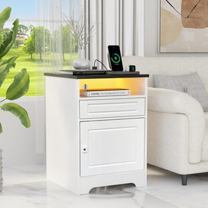 โต๊ะข้างเตียง Jartoil พร้อมระบบล็อคด้วยลายนิ้วมือ ไฟ LED สถานีชาร์จ โต๊ะข้างเตียงสไตล์ฟาร์มเฮาส์สีขาว - Product Image 5