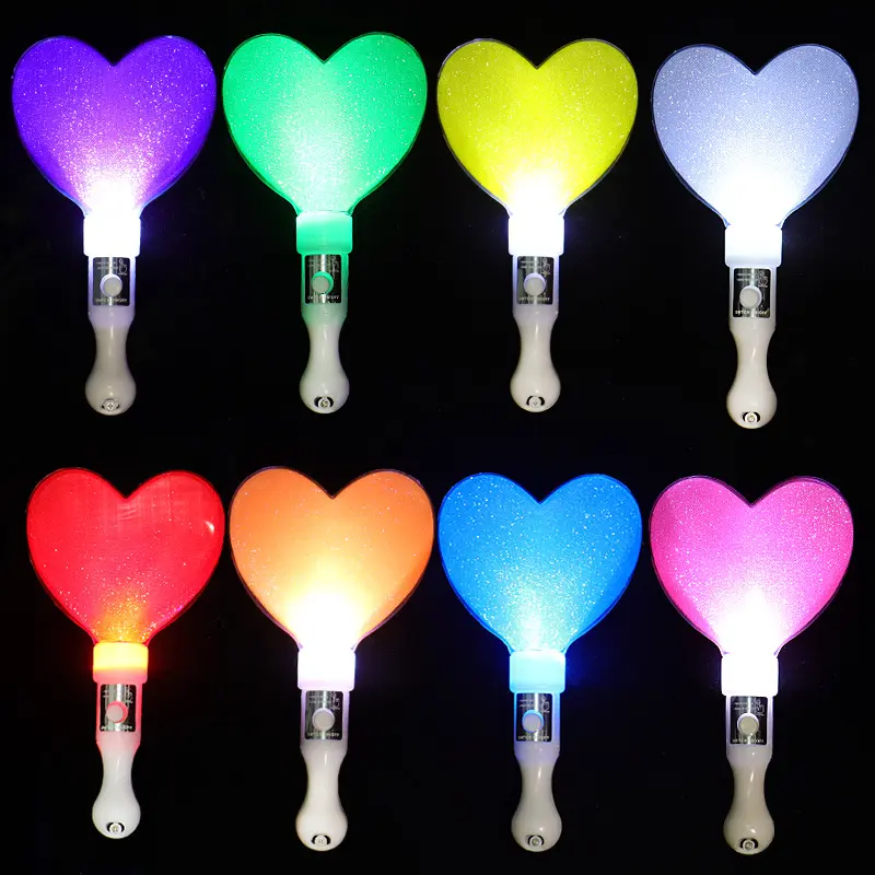 Şeffaf LED parti kaynağı konser plastik kalp şekli yanıp sönen kızdırma ışık çubuğu LED ışık çubuğu