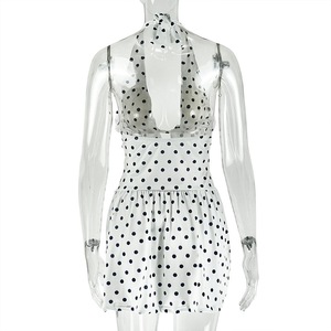 Nuovo <span class=keywords><strong>Abito</strong></span> Primaverile Sexy Elasticizzato a <span class=keywords><strong>Pois</strong></span> con Schiena Scoperta e Scollo Profondo a V con Allacciatura al Collo <span class=keywords><strong>Mini</strong></span> <span class=keywords><strong>Abito</strong></span> - Product Image 6