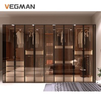 Armoire moderne en forme de L sur mesure pour chambre à coucher, en verre et en bois, pour la maison, l'appartement ou la villa, pour dressing