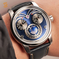 Montre personnalisée avec logo, mouvement automatique mécanique NH35, régulateur de rotation de la Terre 24H, aiguilles séparées, cadran vert lumineux, acier 316L