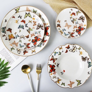 Colorful Butterfly Decorative Plates Ceramic <b>Dinnerware</b> <b>Set</b> Wedding Wholesale Fine Bone China Dishes - Product Image 4