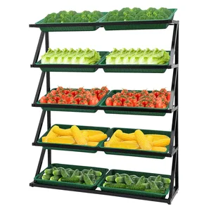 मिंगतांग धातु फल सब्जी प्रदर्शन रैक, अनुकूलन योग्य फल और सब्जियां प्रदर्शन ट्रे।