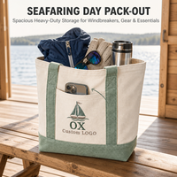 Sac fourre-tout en toile brodé sur mesure avec motif bateau, vert sauge, sac à main bateau avec poche avant, sac en coton robuste pour les vacances