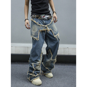 <span class=keywords><strong>Jeans</strong></span> Patchwork Blu Vintage da <span class=keywords><strong>Uomo</strong></span> Personalizzati all'Ingrosso con Dettagli Usurati, Sfilacciati e Tasche <span class=keywords><strong>Cargo</strong></span> - Product Image 2