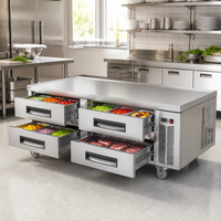 Table de préparation réfrigérée professionnelle à 4 tiroirs, réfrigérateur sous comptoir, plan de travail sur roulettes pour cuisine de restaurant