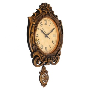 Traditional Wooden Pendulum Wall <b>Clock</b> With <b>Roman</b> Numerals And Ornate Carving - Product Image 2
