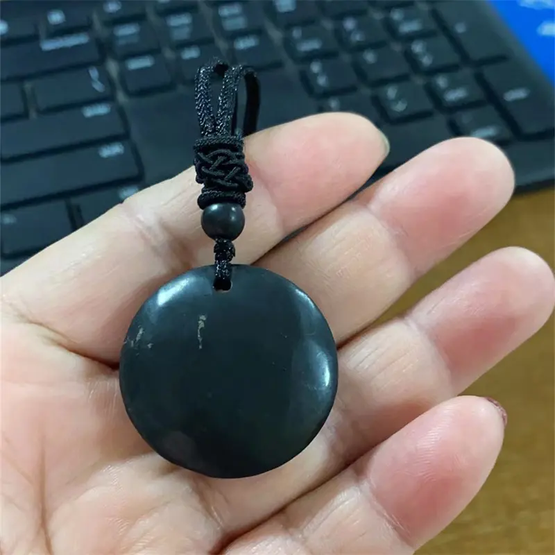 선물을위한 로프 원 모양의 천연 shungite 크리스탈 펜던트 30mm 크리스탈 영적 보석 돌 보석