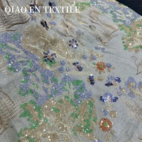 Tissu brodé paysage chinois 2 couleurs, nouveau tissu de style chinois avec sequins et broderies