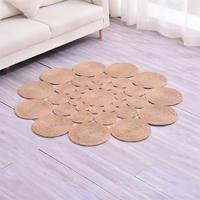 Tapis en jute naturel tissé à la main, motif annulaire ajouré, noir et beige, tapis de sol décoratif bohème pour entrée et couloir