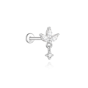 Pendientes Apilables Crown Threader de Plata de Ley 925 con Moissanita, Joyería para Piercing Plano de Cartílago para Mujer - Product Image 1