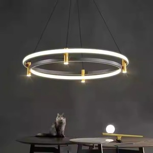 Anello cerchio di lusso <span class=keywords><strong>lampadario</strong></span> a soffitto a LED oro nero 2 strati luce a sospensione a LED <span class=keywords><strong>con</strong></span> faretto creativo lampada a sospensione da soffitto - Product Image 2