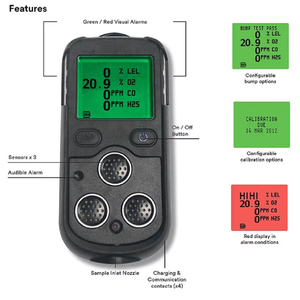 เครื่องตรวจจับก๊าซหลายชนิด PS245 รุ่นใหม่ล่าสุด ตรวจจับ LEL/O2/CO/H2S พร้อมเสียงและไฟเตือน ช่วงอุณหภูมิ -20 องศาเซลเซียส ถึง +50 องศาเซลเซียส รับประกัน 1 ปี - Product Image 2
