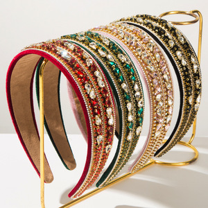 Diademas de terciopelo barroco retro, accesorios para el cabello de cristal brillante, postizos nupciales con tachuelas de diamantes para mujer - Product Image 1