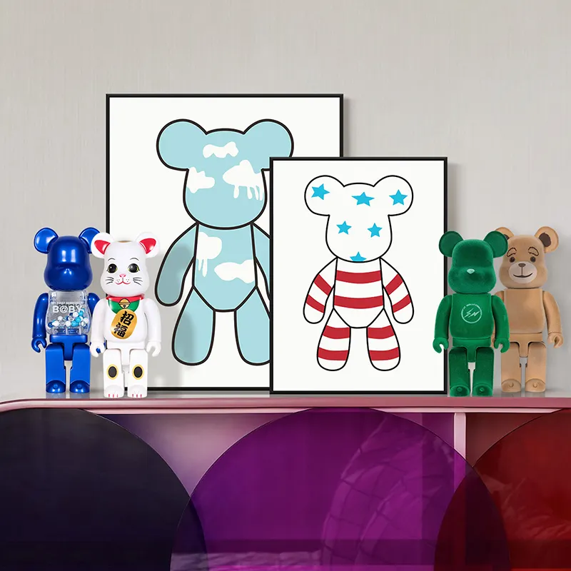 Póster de oso de juguete de diseño personalizado para pared, lienzo de animal para niños, Pintura Artística preimpresa para restaurante, venta al por mayor