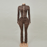 Fitness femmes ensembles deux pièces imprimé léopard fleuri serré Yoga costumes pantalon évasé haut botte coupe pantalon décontracté 2 pièces ensemble femmes