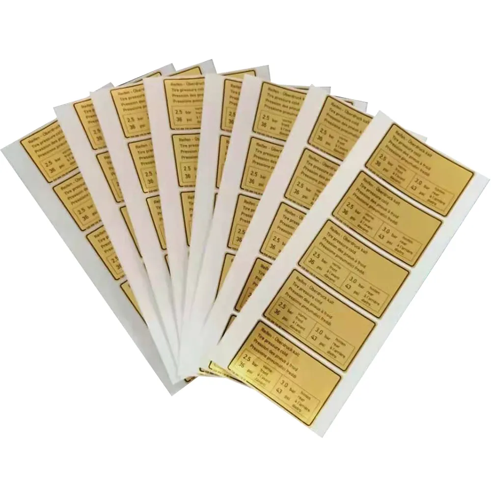 Custom Self-klebstoff Printed 0.09mm Thickness Temperature Resistance Waterproof PVC Vinyl Glossy Lamination Brushed Gold Label