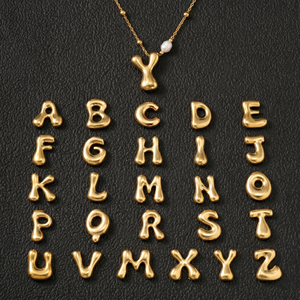 Collier personnalisé avec initiales DIY, 26 lettres en forme de bulles, pendentif en <span class=keywords><strong>perle</strong></span> d'eau douce naturelle, plaqué or 18 carats, acier inoxydable, perles à maillons en O - Product Image 2