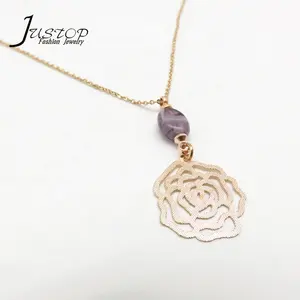 Prom jewelry single purple stone rose pendant necklaces for dress collocation