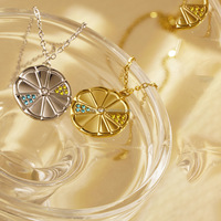 Collier tendance en acier inoxydable plaqué or 18 carats avec pendentif citron, breloque fruits tranches d'orange en zircon coloré, bijoux pour femme