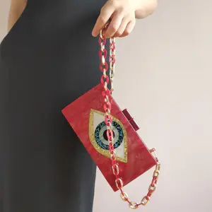 2021 moda yeni tasarım kırmızı şeytan evil gözler şekilli akrilik zincir çanta kadınlar için