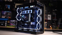 Boîtier d'ordinateur de jeu de bureau Aigo StellarSpark ATX Mid-Tower avec écran FHD 9,16 pouces en verre incurvé, prend en charge les cartes mères BTF et les GPU PC de la série 50